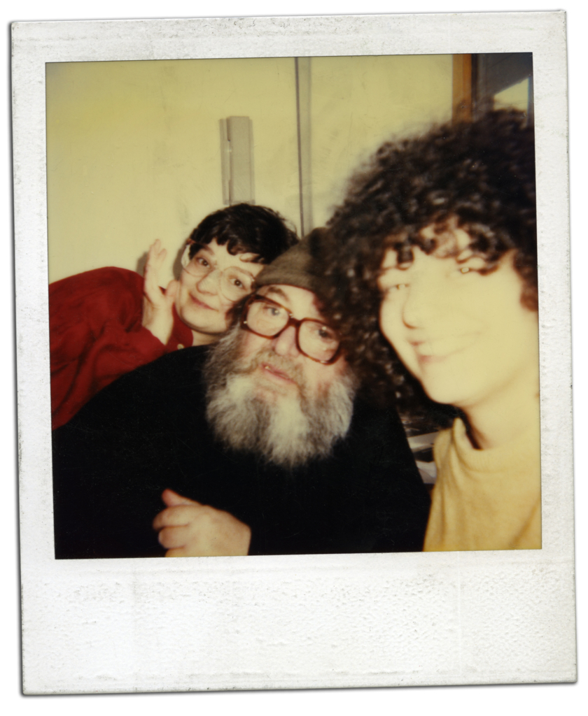 Ando Gilardi con Elena e Patrizia Piccini in un auto-scatto Polaroid estemporaneo Milano, autunno 1985 circa