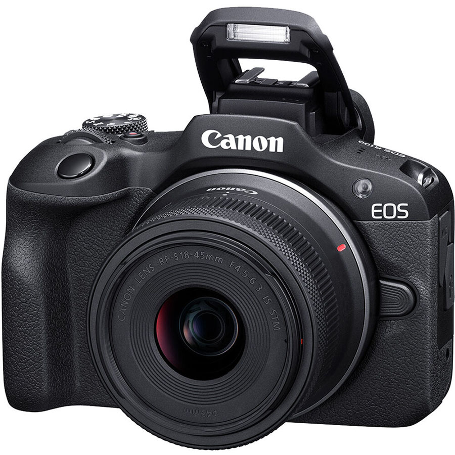 Canon Eos R100 con flash sollevato
