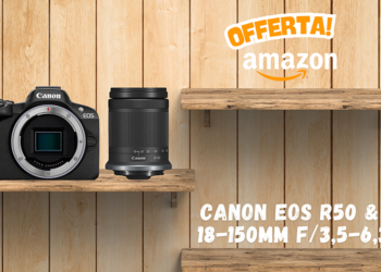 La Canon Eos R50 è in sconto su Amazon. Si può comprare a 999 euro insieme all'RF-S 18-150mm f/3,5-6,3.