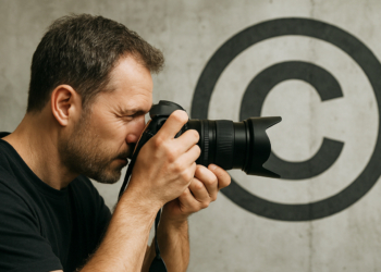 fotografo con simbolo copyright