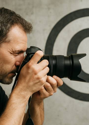 fotografo con simbolo copyright