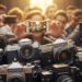 persone con smartphone fotografano fotocamere classiche dismesse
