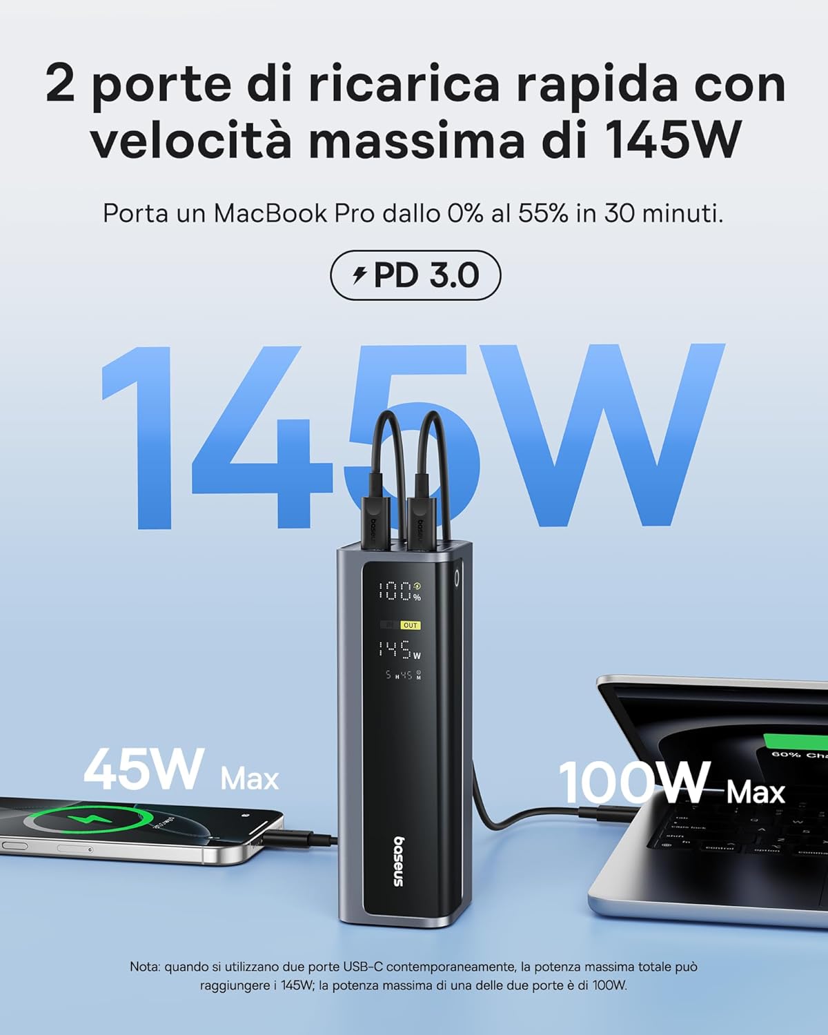 Baseus EnerGeek power bank, 20.800mAh, 145W.