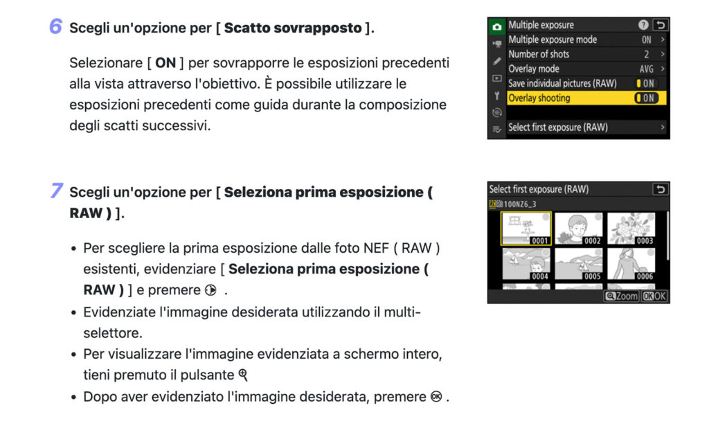 estratto del manuale della Nikon Z6