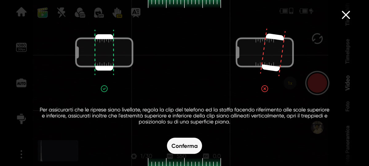 La calibrazione iniziale è utile per far lavorare i motori dei giunti cardanici in condizioni ottimali e per restituire una linea dell'orizzonte perfettamente dritta.