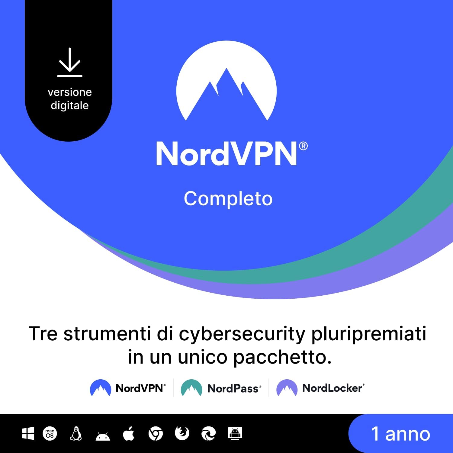 NordVPN Completo, 1-Anno, VPN e Cybersecurity Software