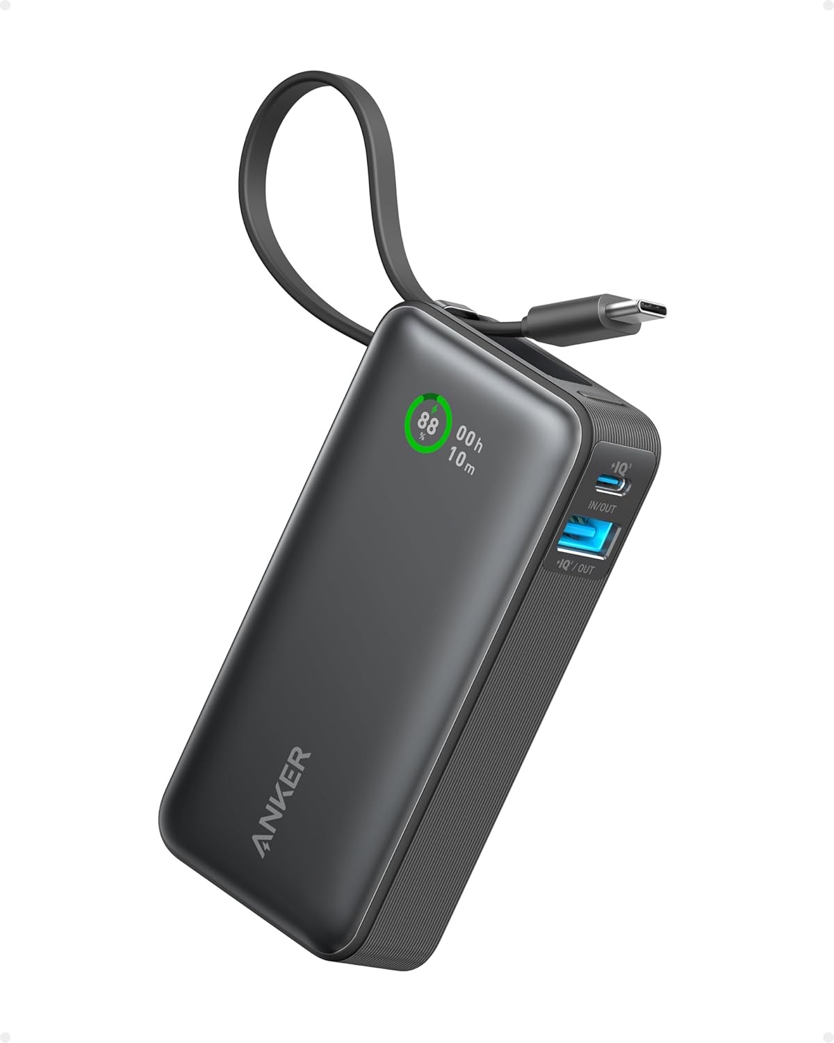 Anker Nano Power Bank Ricarica Rapida, 10000 mAh, con Cavo USB-C Integrato