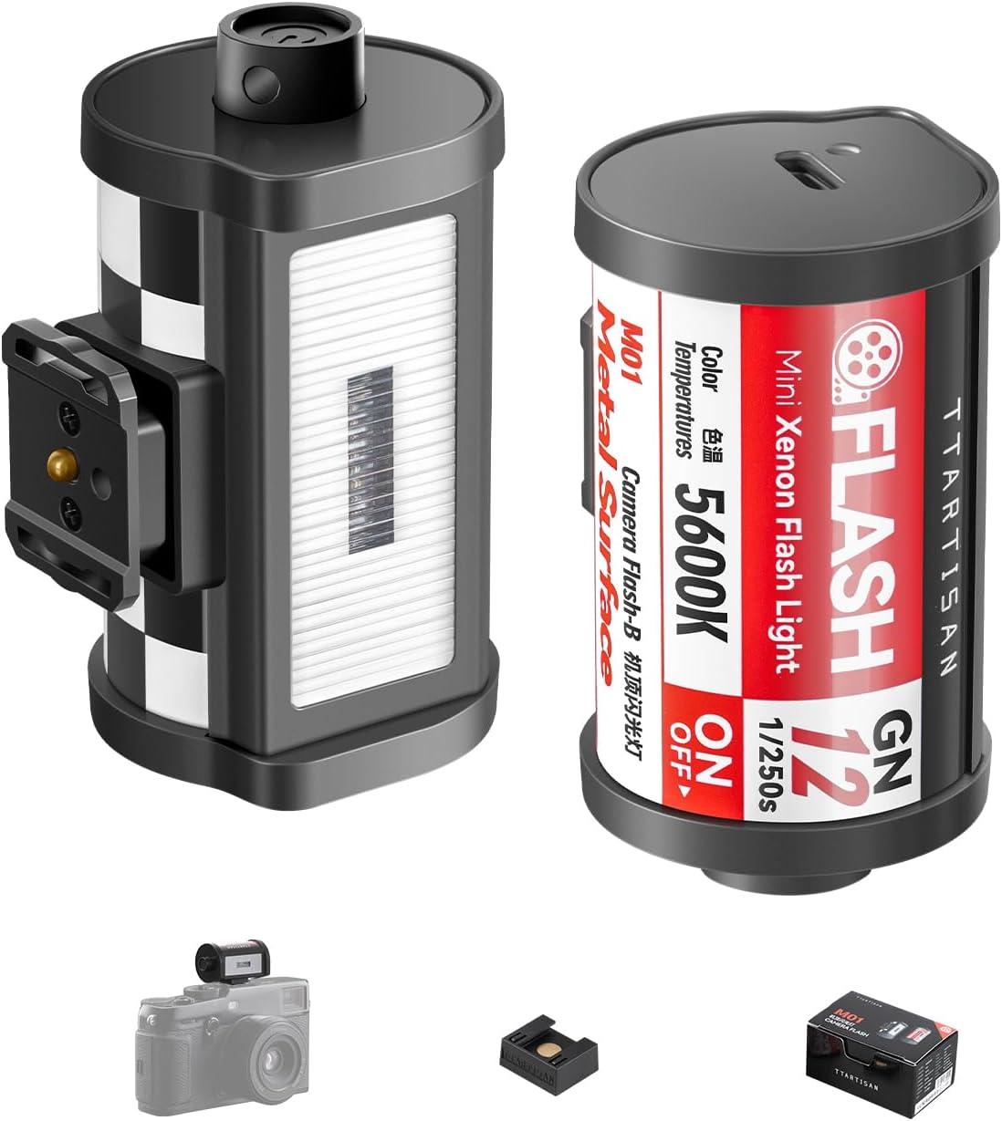 TTARTISAN M01 Flash retro design, mini Xenon GN12, 5600K, 4 livelli potenza, USB-C, compatibile con Nikon Sony Canon Leica Hot Shoe