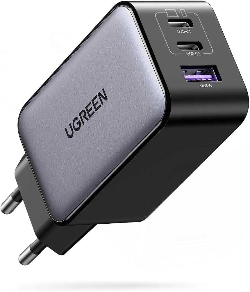 UGREEN Nexode 65W Caricatore USB C, 3 Porte di Ricarica Rapida, Compatibile con MacBook Air, iPhone 17 Pro Max Air/Serie 16-12, iPad, Samsung Galaxy S25/ S23/ S22, Google Pixel
