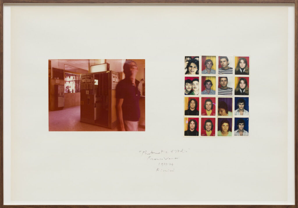 Franco Vaccari, Photomatic d'Italia (Rimini), 1973-74, collage di photostrip e fotografia su cartoncino / collage of photostrips and photograph on cardboard, cm.50x70. Courtesy l’artista e P420, Bologna. Foto di Carlo Favero