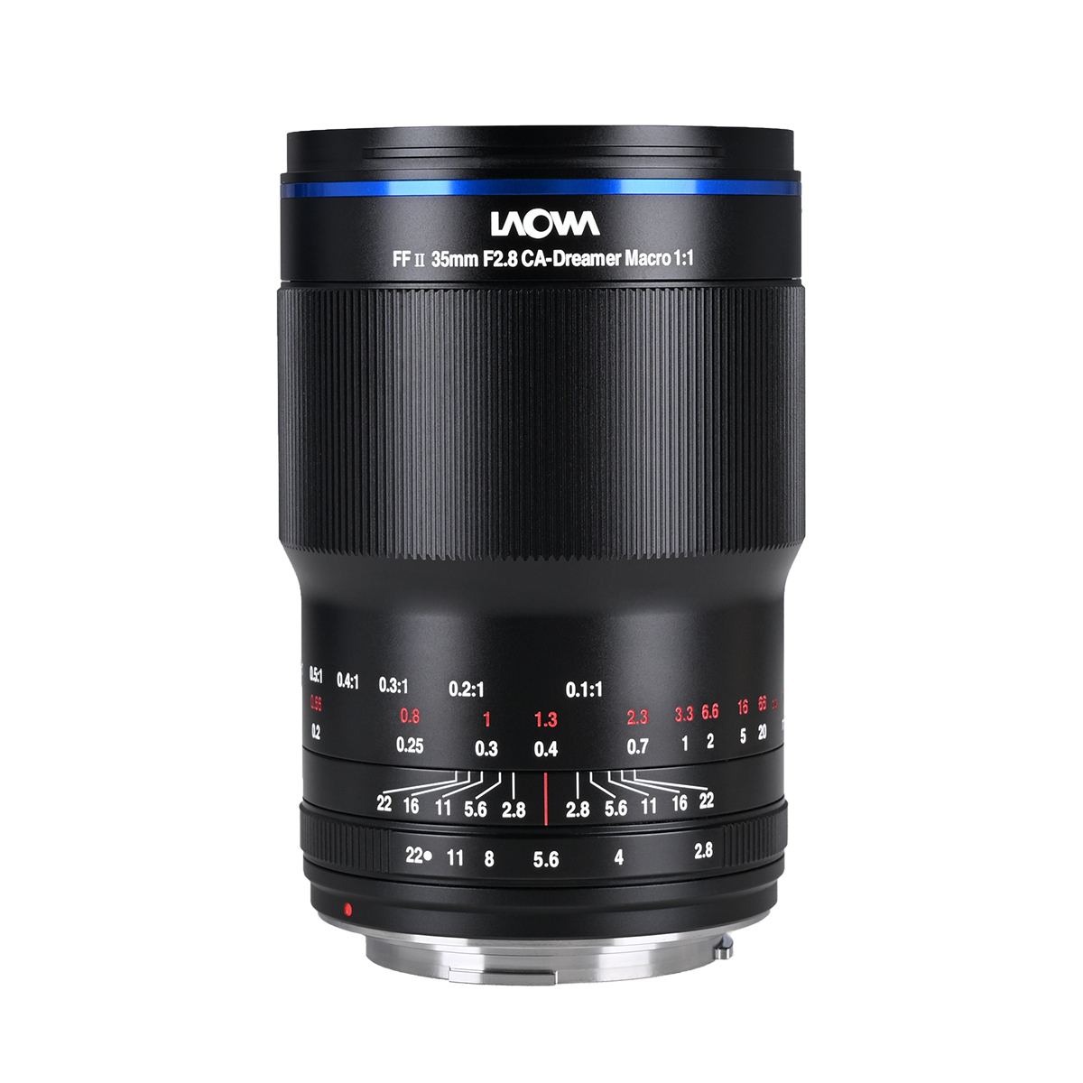 In successione osserviamo la variante AF per mirrorless (Sony E e Nikon Z) con dettagli violetti, diametro pari a 72mm e barilotto "allungato", la versione MF in nero per mirrorless Canon RF e L-Mount, con diametro da 67mm e la versione AF per reflex Canon EF, nettamente più corta per adeguarsi al maggior tiraggio di queste fotocamere.